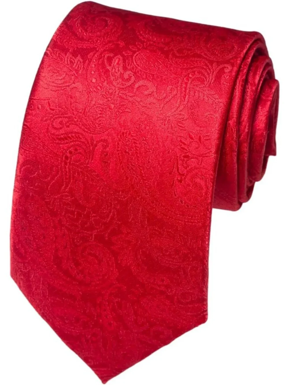 Men's Red 100% Microfiber Paisley Jacquard Formal Classic Necktie For Business